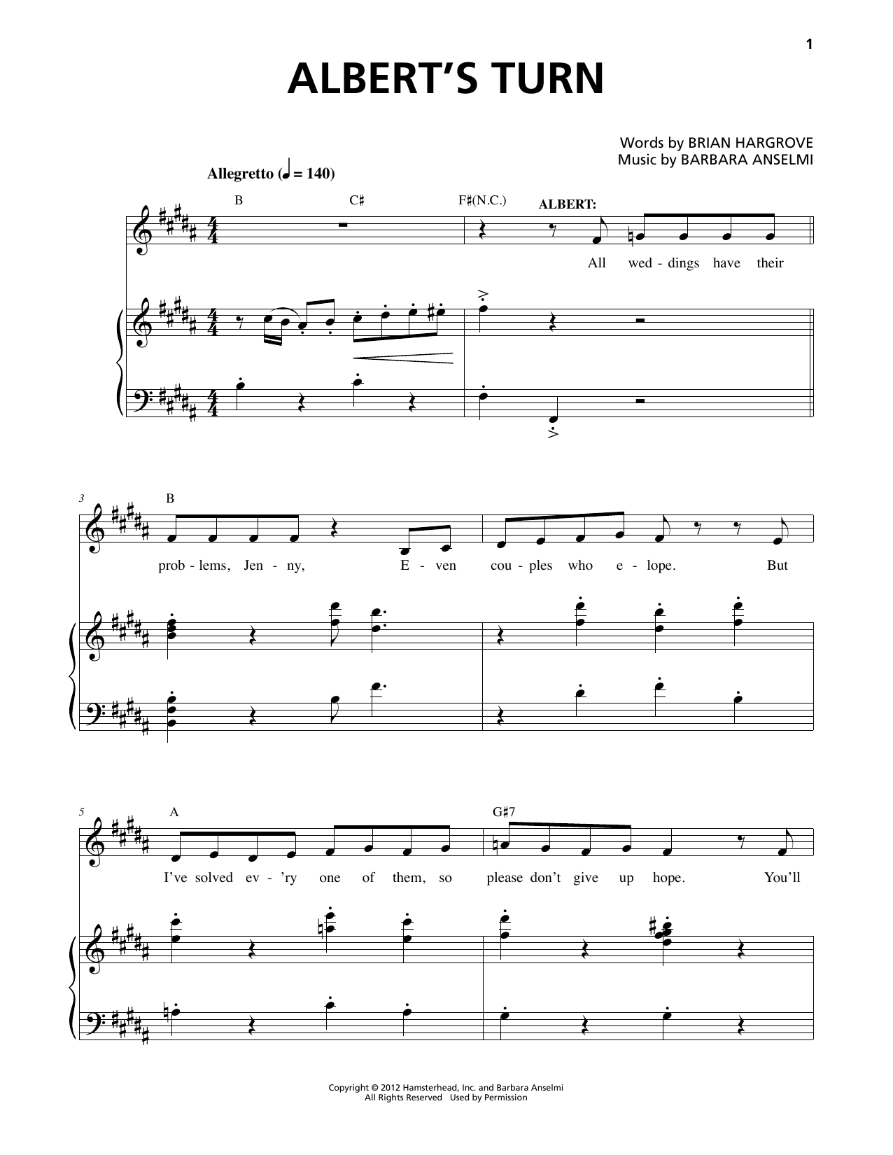 Barbara Anselmi and Brian Hargrove Albert's Turn Sheet Music Notes & Chords for Piano & Vocal - Download or Print PDF