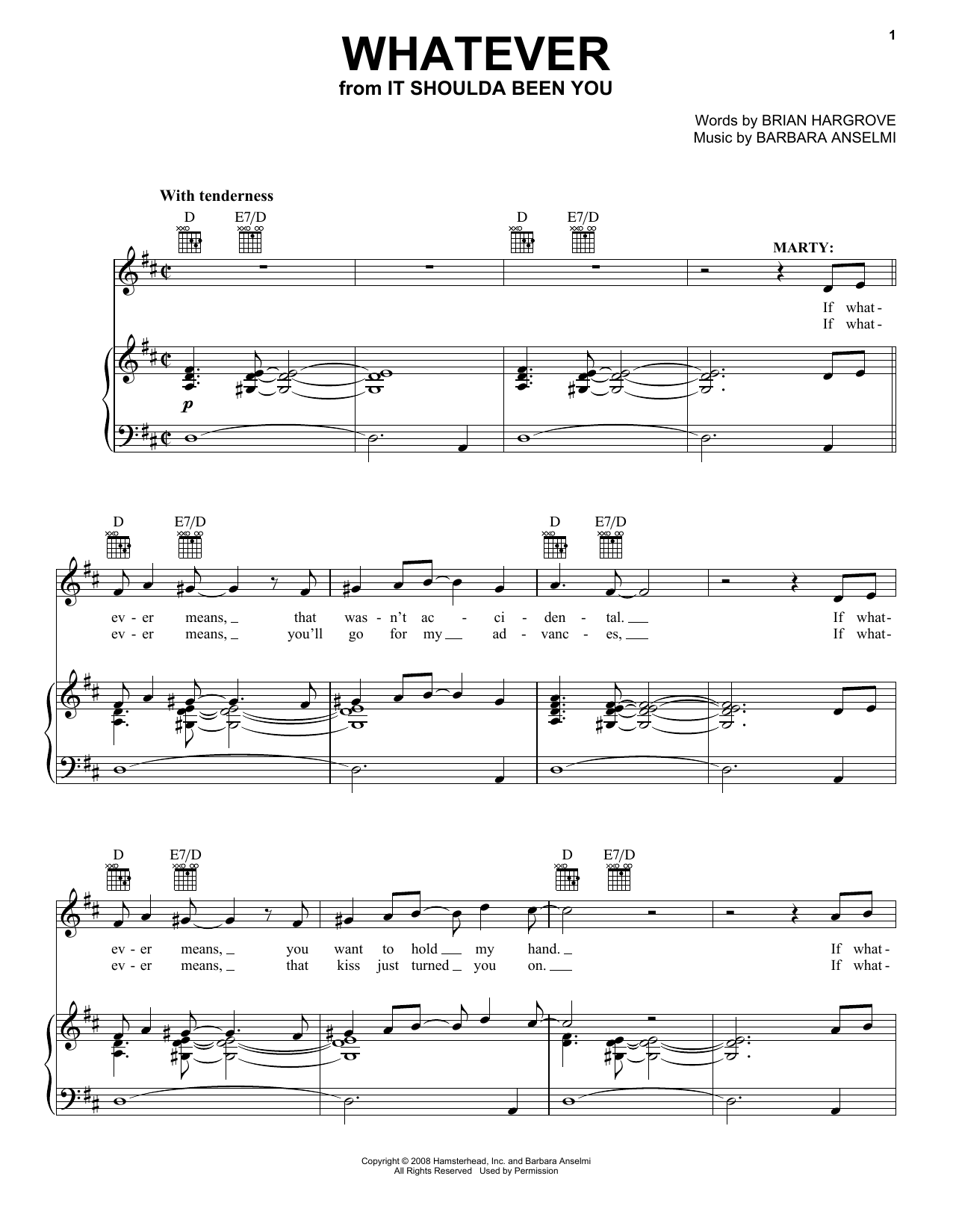 Barbara Anselmi Whatever Sheet Music Notes & Chords for Piano, Vocal & Guitar (Right-Hand Melody) - Download or Print PDF