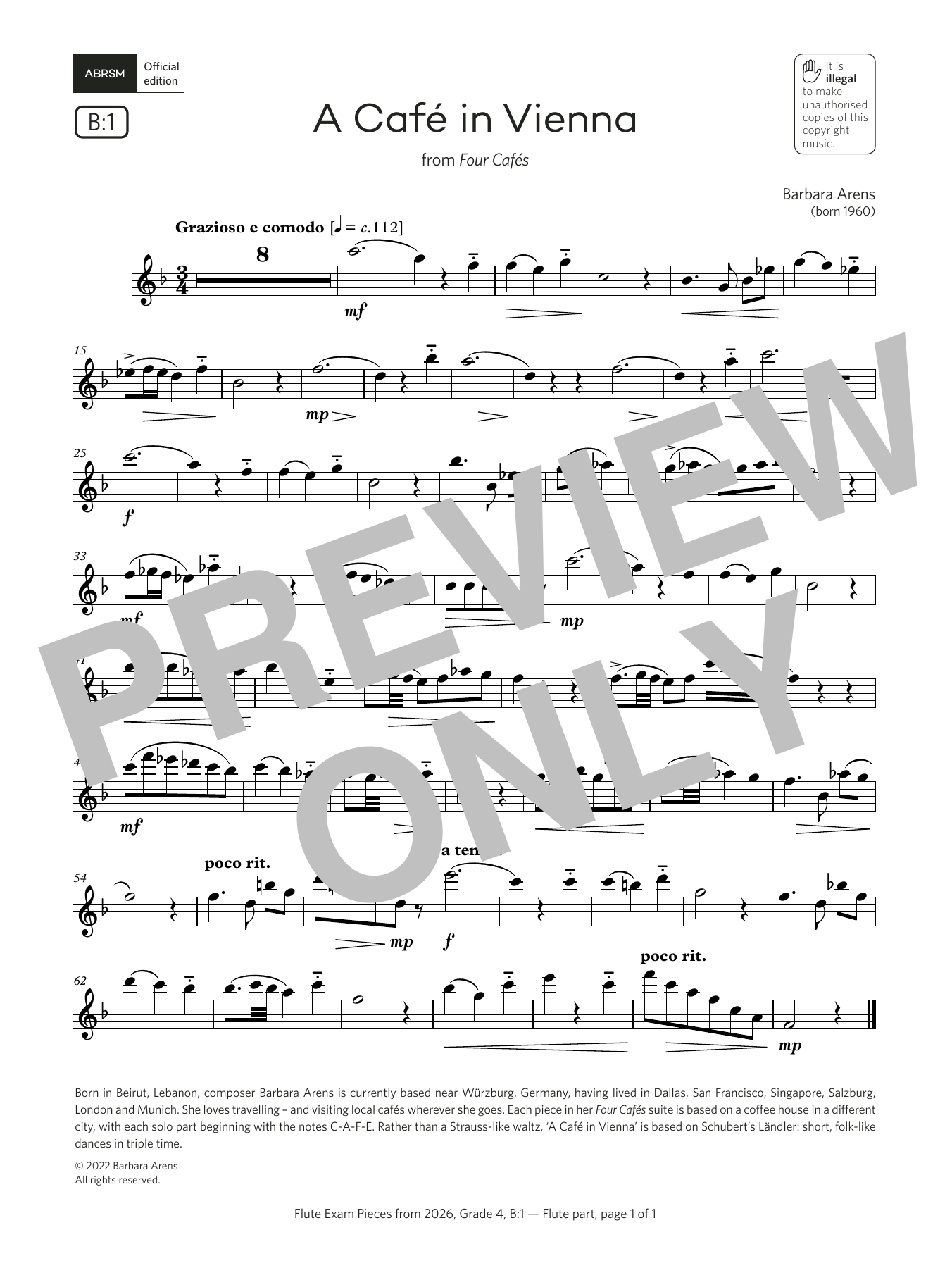 Barbara Arens A Café in Vienna (Grade 4, list B1, from the ABRSM Flute Syllabus from 2026) Sheet Music Notes & Chords for Flute Solo - Download or Print PDF Barbara Arens A Café in Vienna (Grade 4, list B1, from the ABRSM Flute Syllabus from 2026) Sheet Music Notes & Chords for Flute Solo - Download or Print PDF