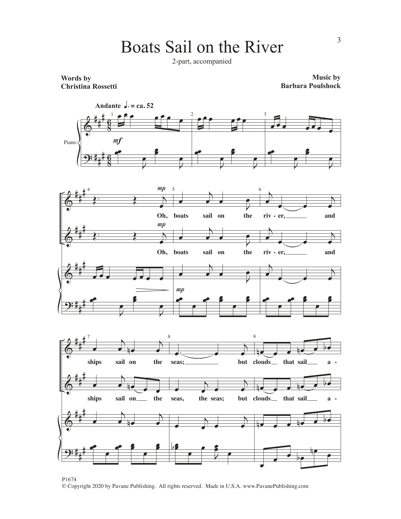 Barbara Poulshock Boats Sail On The River Sheet Music Notes & Chords for 2-Part Choir - Download or Print PDF