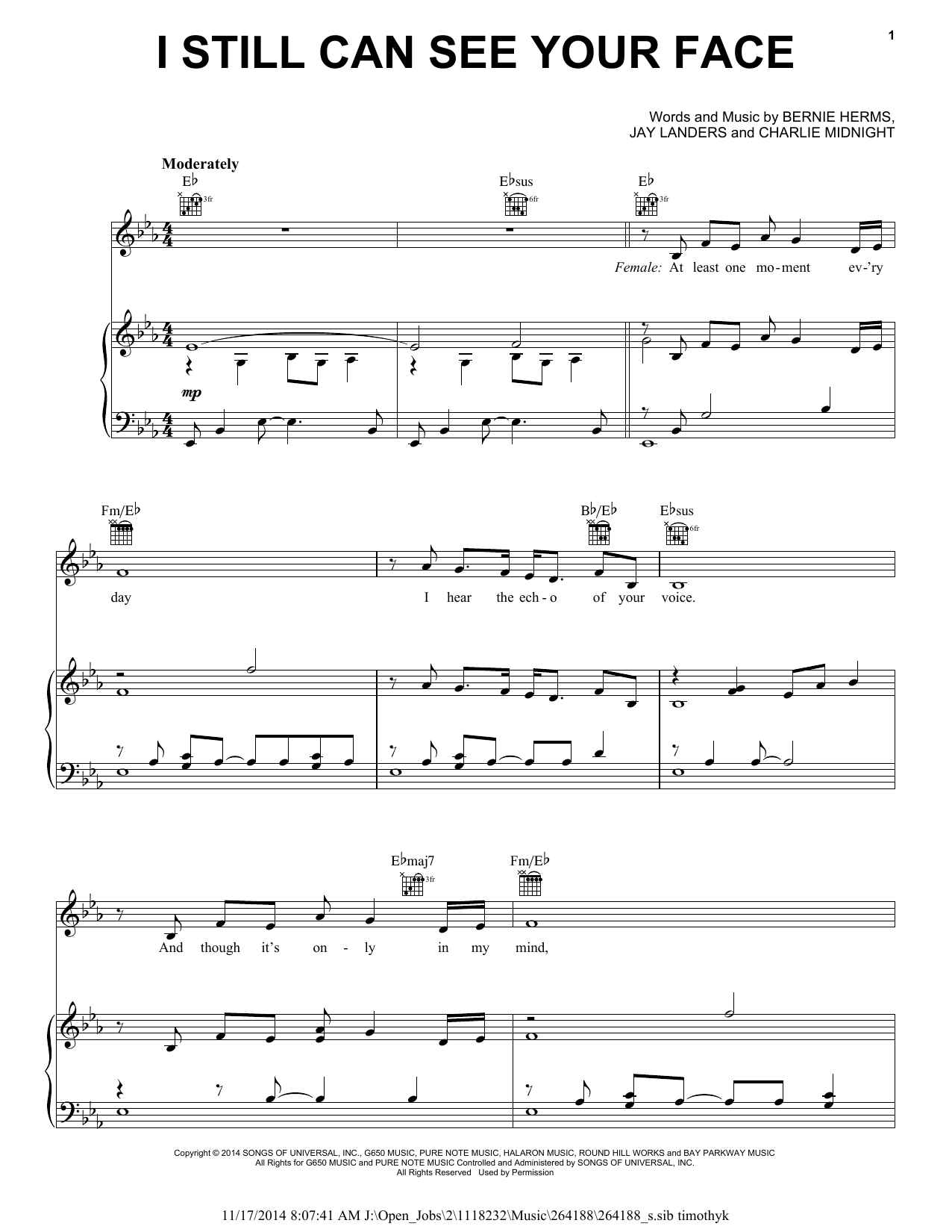 Barbara Streisand I Still Can See Your Face Sheet Music Notes & Chords for Piano, Vocal & Guitar (Right-Hand Melody) - Download or Print PDF