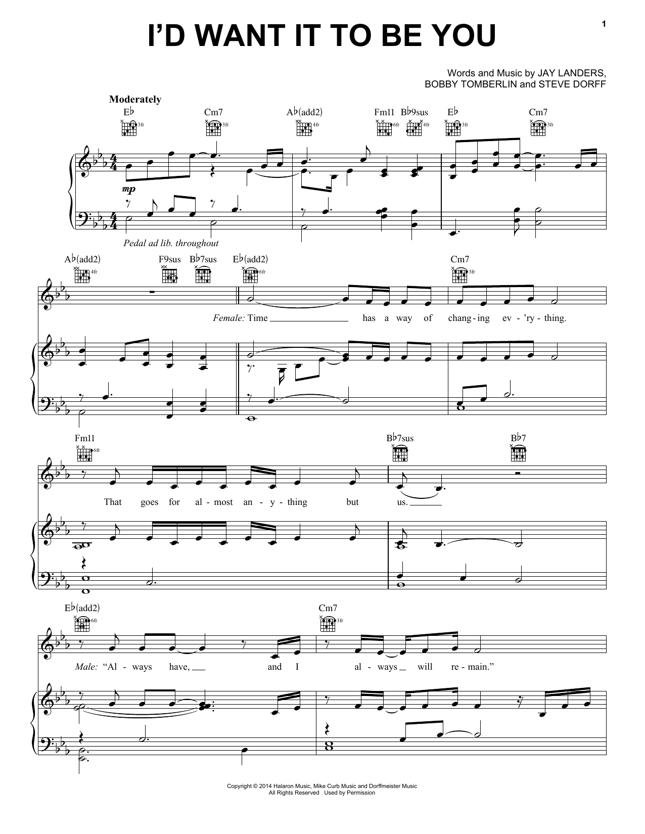Barbara Streisand I'd Want It To Be You Sheet Music Notes & Chords for Piano, Vocal & Guitar (Right-Hand Melody) - Download or Print PDF