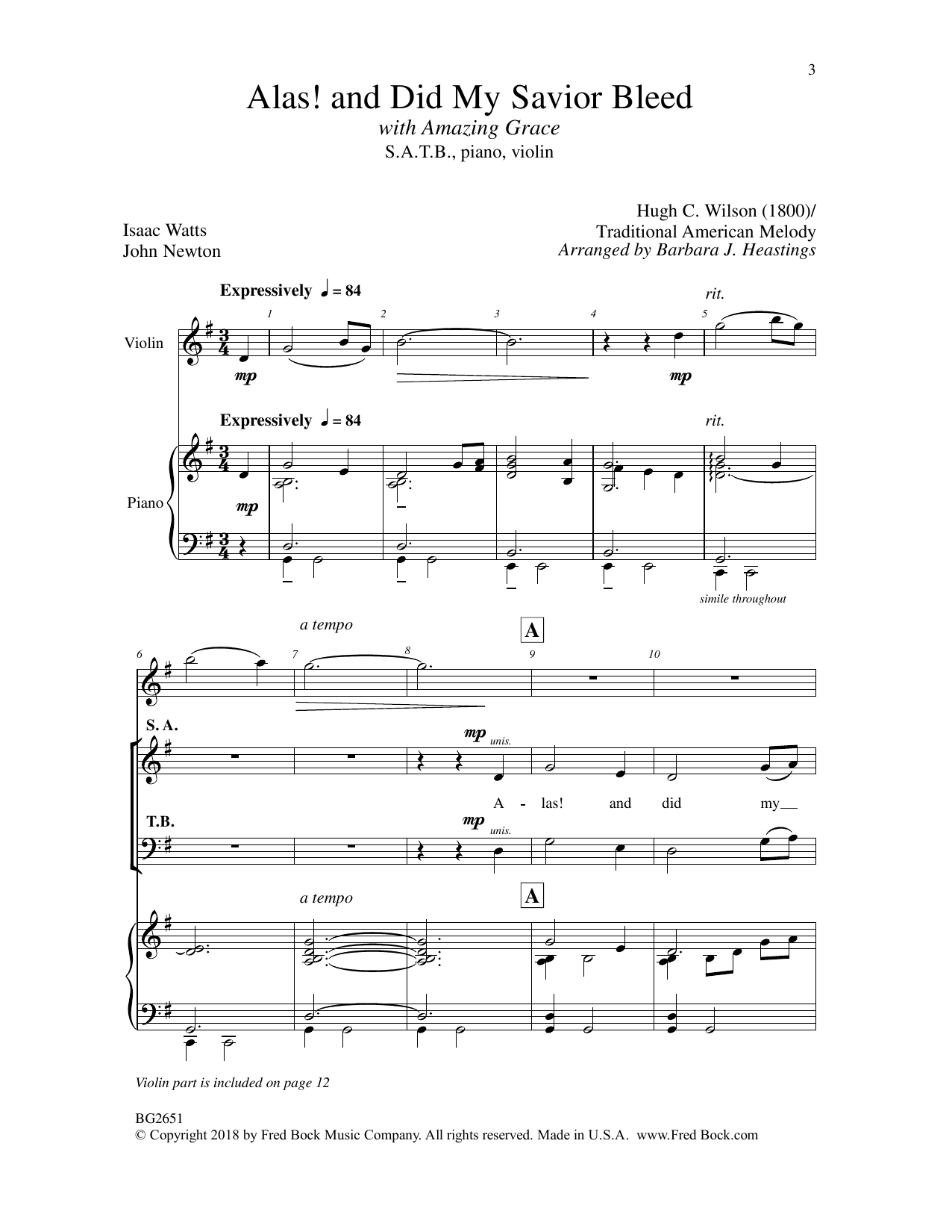 Preview Barbara J. Heastings Alas! and Did My Savior Bleed American sheet music, notes and chords for Choral, SKU: 374645 Alas! and Did My Savior Bleed sheet music