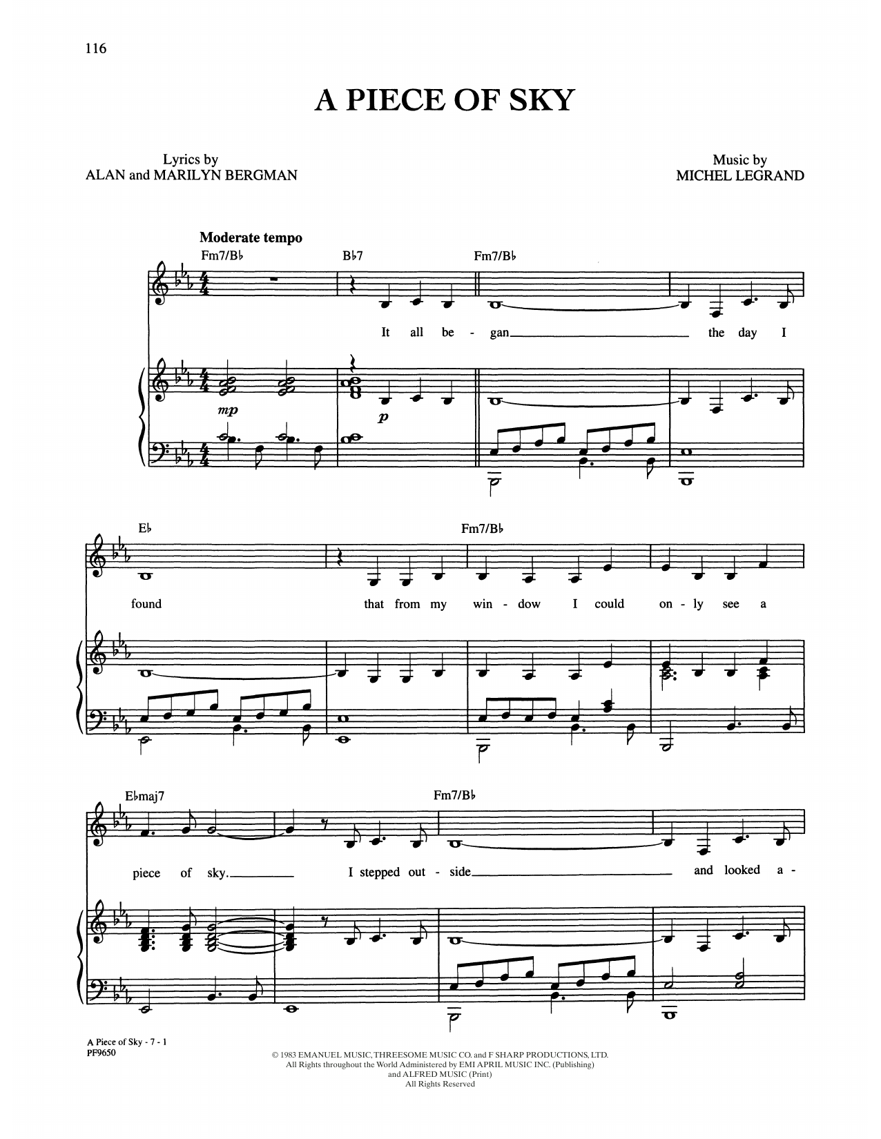 Barbra Streisand A Piece Of Sky (from Yentl) Sheet Music Notes & Chords for Piano, Vocal & Guitar Chords (Right-Hand Melody) - Download or Print PDF