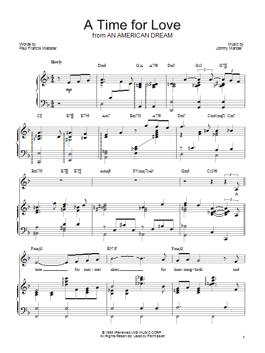 Barbra Streisand A Time For Love Sheet Music Notes & Chords for Piano, Vocal & Guitar (Right-Hand Melody) - Download or Print PDF