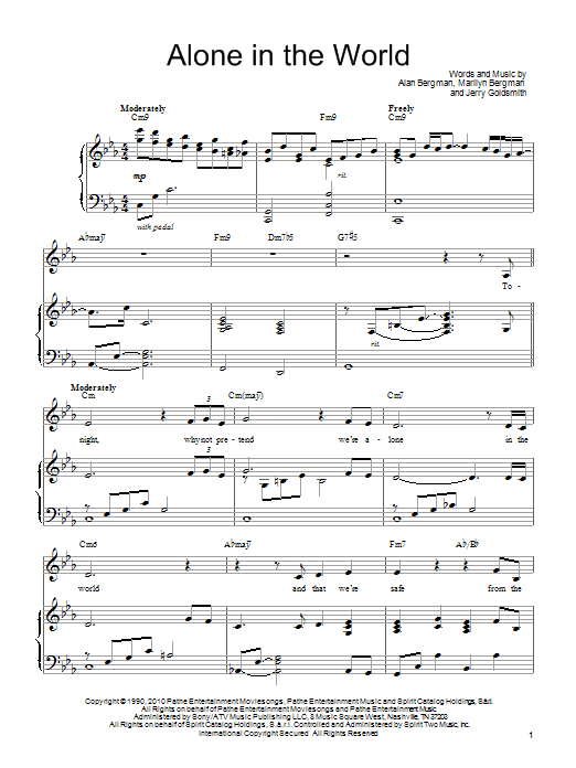 Barbra Streisand Alone In The World Sheet Music Notes & Chords for Piano, Vocal & Guitar (Right-Hand Melody) - Download or Print PDF