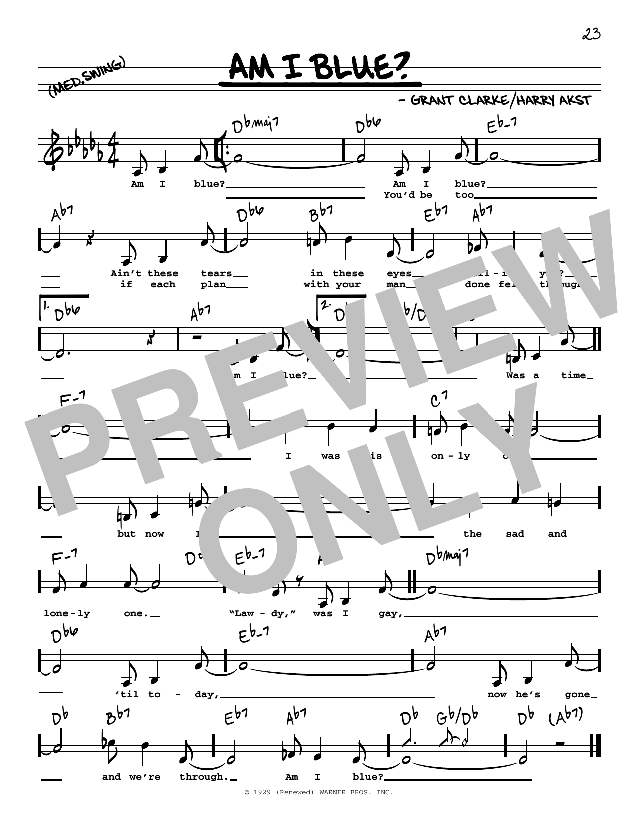 Barbra Streisand Am I Blue? (Low Voice) Sheet Music Notes & Chords for Real Book – Melody, Lyrics & Chords - Download or Print PDF