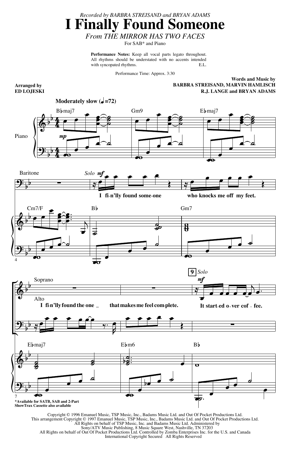 Barbra Streisand and Bryan Adams I Finally Found Someone (arr. Ed Lojeski) Sheet Music Notes & Chords for SAB Choir - Download or Print PDF