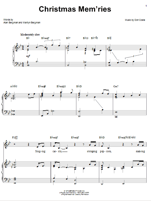 Barbra Streisand Christmas Mem'ries Sheet Music Notes & Chords for Piano, Vocal & Guitar (Right-Hand Melody) - Download or Print PDF Barbra Streisand Christmas Mem'ries Sheet Music Notes & Chords for Piano, Vocal & Guitar (Right-Hand Melody) - Download or Print PDF