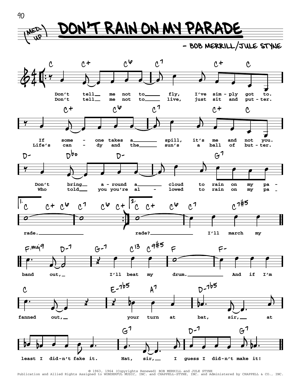 Barbra Streisand Don't Rain On My Parade (Low Voice) Sheet Music Notes & Chords for Real Book – Melody, Lyrics & Chords - Download or Print PDF