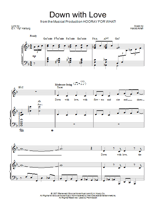 Barbra Streisand Down With Love Sheet Music Notes & Chords for Piano, Vocal & Guitar (Right-Hand Melody) - Download or Print PDF Barbra Streisand Down With Love Sheet Music Notes & Chords for Piano, Vocal & Guitar (Right-Hand Melody) - Download or Print PDF