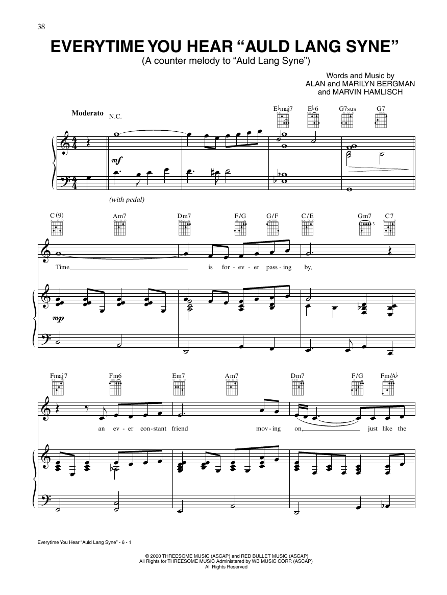 Barbra Streisand Everytime You Hear Auld Lang Syne Sheet Music Notes & Chords for Piano, Vocal & Guitar Chords (Right-Hand Melody) - Download or Print PDF