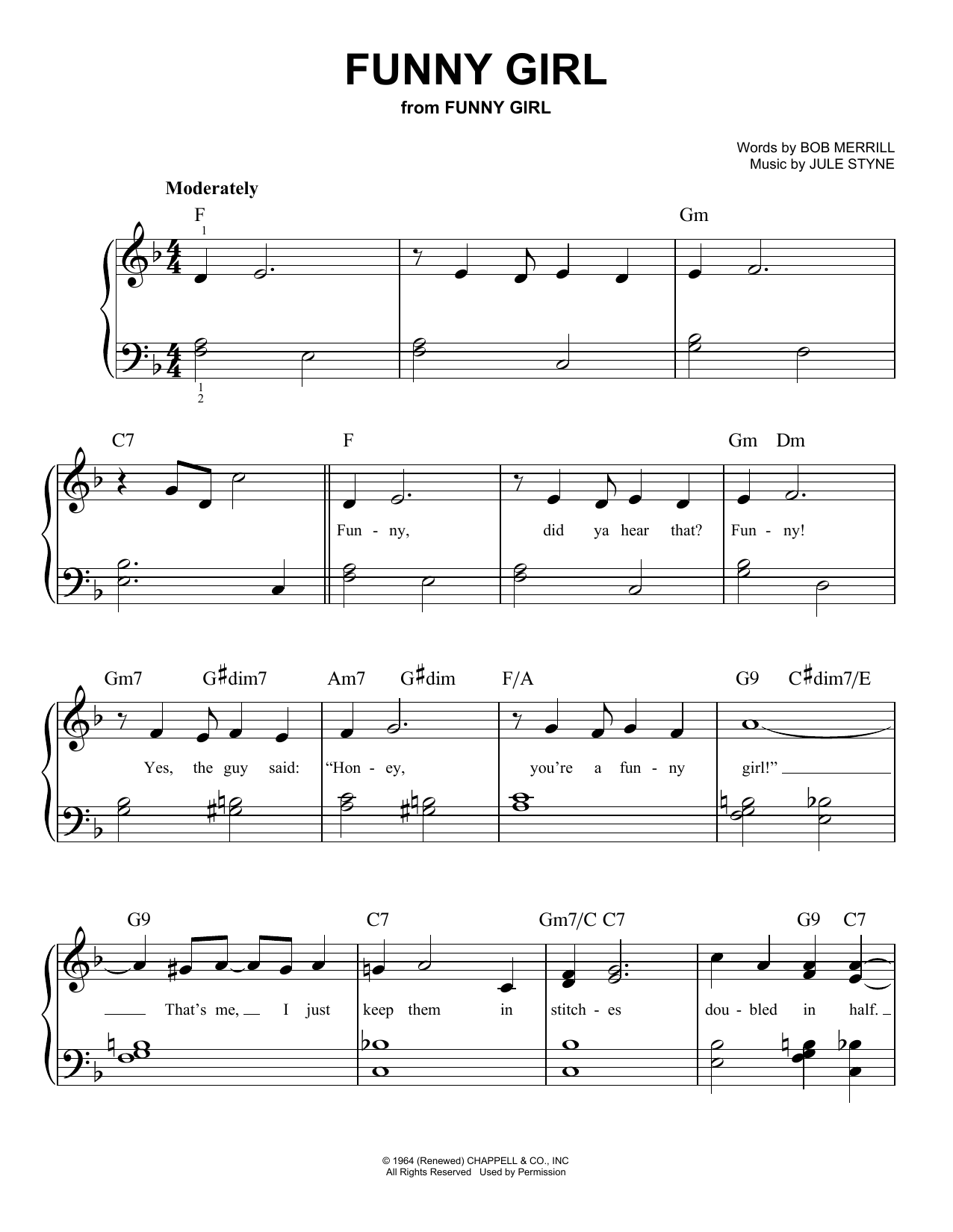 Barbra Streisand Funny Girl (from Funny Girl) Sheet Music Notes & Chords for Easy Piano - Download or Print PDF