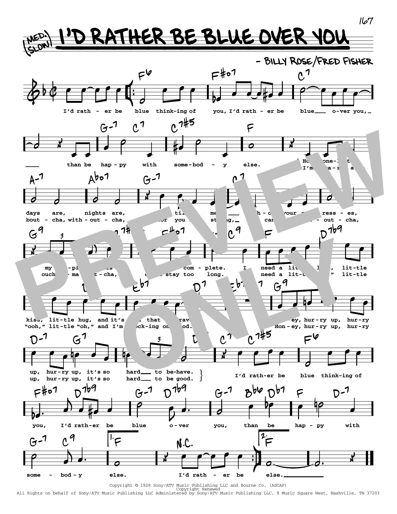 Barbra Streisand I'd Rather Be Blue Over You (from Funny Girl) (High Voice) Sheet Music Notes & Chords for Real Book – Melody, Lyrics & Chords - Download or Print PDF