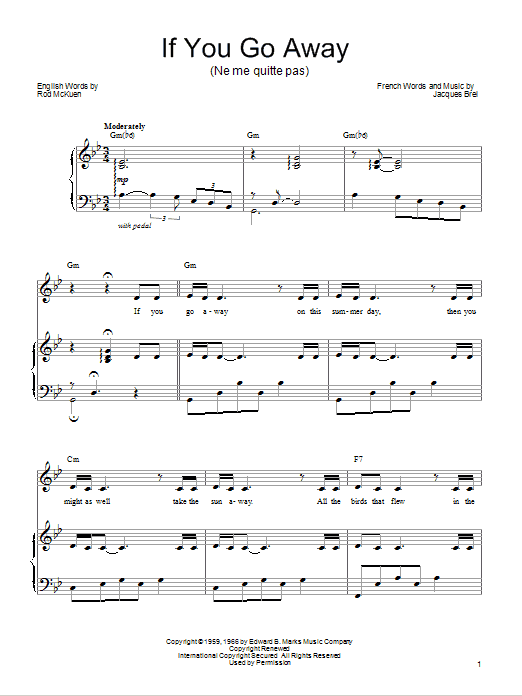 Barbra Streisand If You Go Away Sheet Music Notes & Chords for Piano, Vocal & Guitar (Right-Hand Melody) - Download or Print PDF