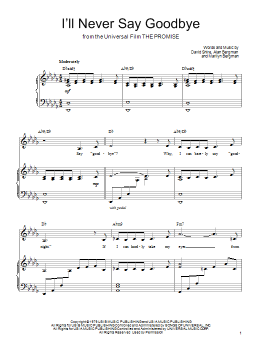 Barbra Streisand I'll Never Say Goodbye Sheet Music Notes & Chords for Piano, Vocal & Guitar (Right-Hand Melody) - Download or Print PDF