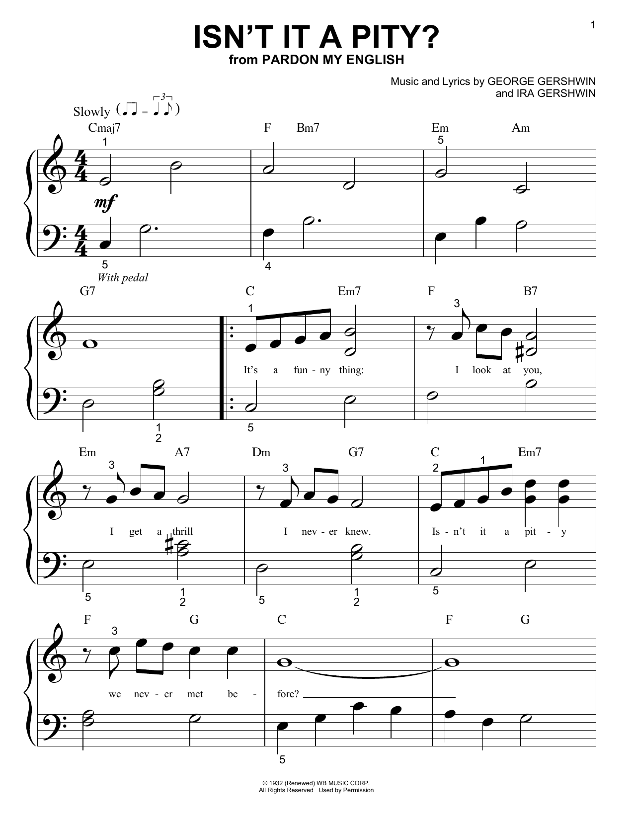 Barbra Streisand Isn't It A Pity? Sheet Music Notes & Chords for Big Note Piano - Download or Print PDF