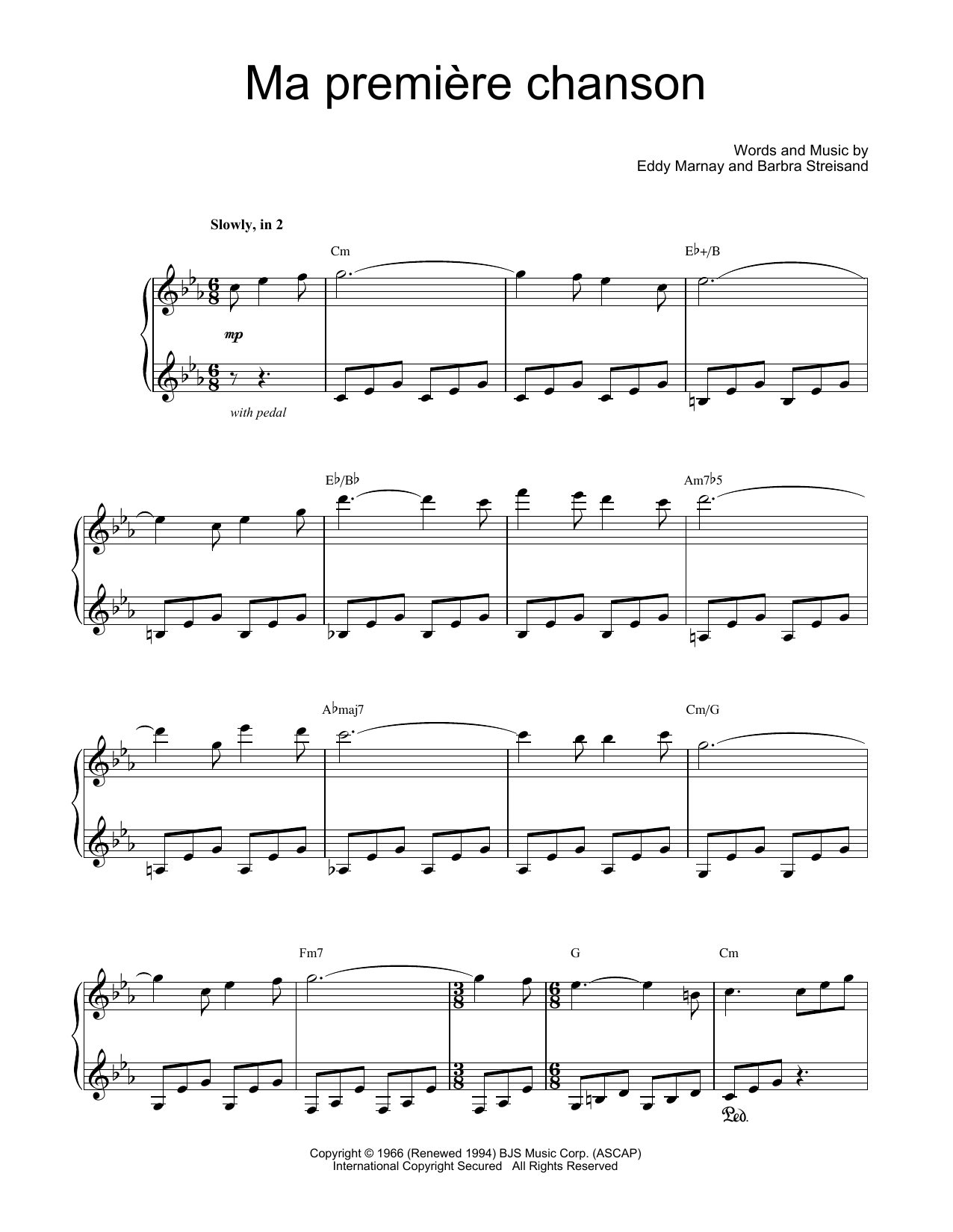 Barbra Streisand Ma Premiere Chanson Sheet Music Notes & Chords for Piano, Vocal & Guitar Chords (Right-Hand Melody) - Download or Print PDF