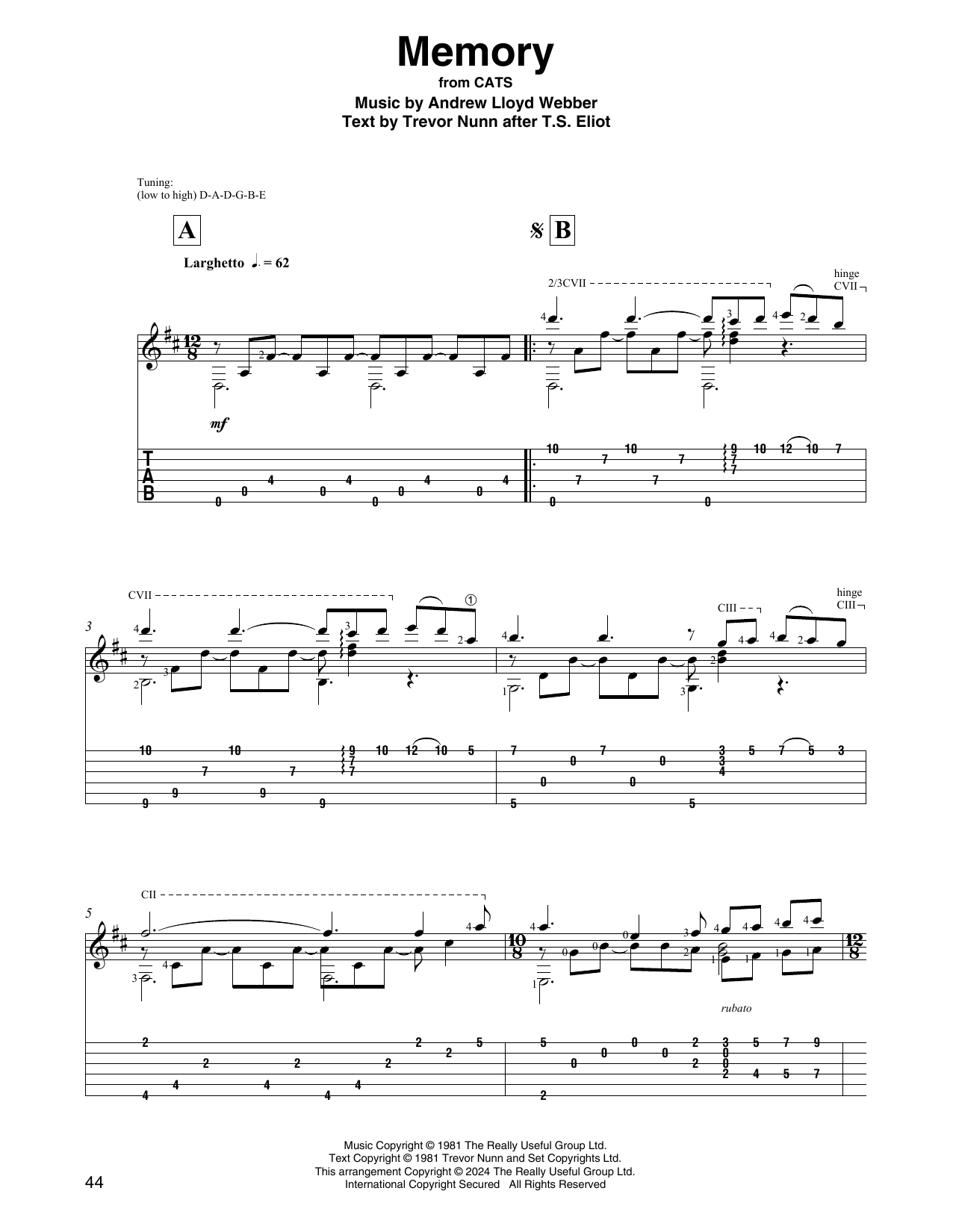 Barbra Streisand Memory (from Cats) (arr. David Jaggs) Sheet Music Notes & Chords for Solo Guitar - Download or Print PDF