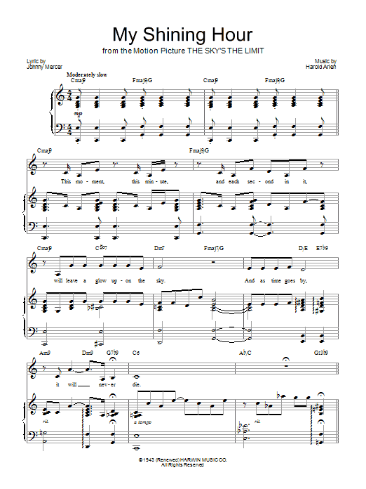 Barbra Streisand My Shining Hour Sheet Music Notes & Chords for Piano, Vocal & Guitar (Right-Hand Melody) - Download or Print PDF Barbra Streisand My Shining Hour Sheet Music Notes & Chords for Piano, Vocal & Guitar (Right-Hand Melody) - Download or Print PDF