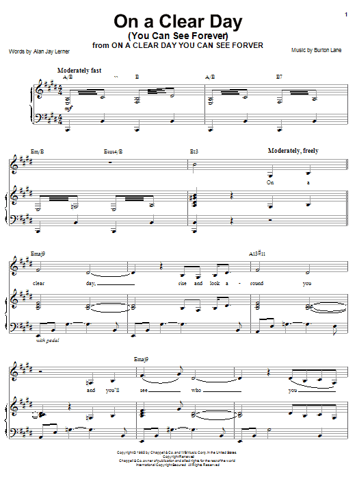 Barbra Streisand On A Clear Day (You Can See Forever) Sheet Music Notes & Chords for Piano, Vocal & Guitar (Right-Hand Melody) - Download or Print PDF