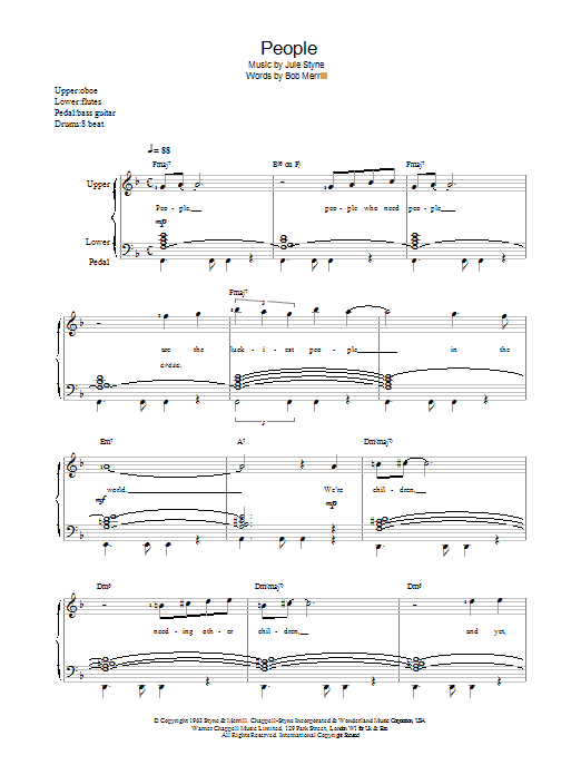 Barbra Streisand People Sheet Music Notes & Chords for Piano, Vocal & Guitar (Right-Hand Melody) - Download or Print PDF