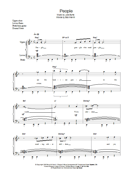 Barbra Streisand People Sheet Music Notes & Chords for Ukulele with strumming patterns - Download or Print PDF