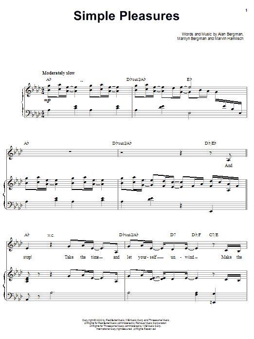 Barbra Streisand Simple Pleasures Sheet Music Notes & Chords for Piano, Vocal & Guitar (Right-Hand Melody) - Download or Print PDF