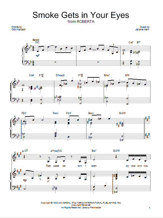 Barbra Streisand Smoke Gets In Your Eyes Sheet Music Notes & Chords for Piano, Vocal & Guitar (Right-Hand Melody) - Download or Print PDF