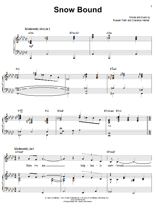 Barbra Streisand Snow Bound Sheet Music Notes & Chords for Piano, Vocal & Guitar (Right-Hand Melody) - Download or Print PDF