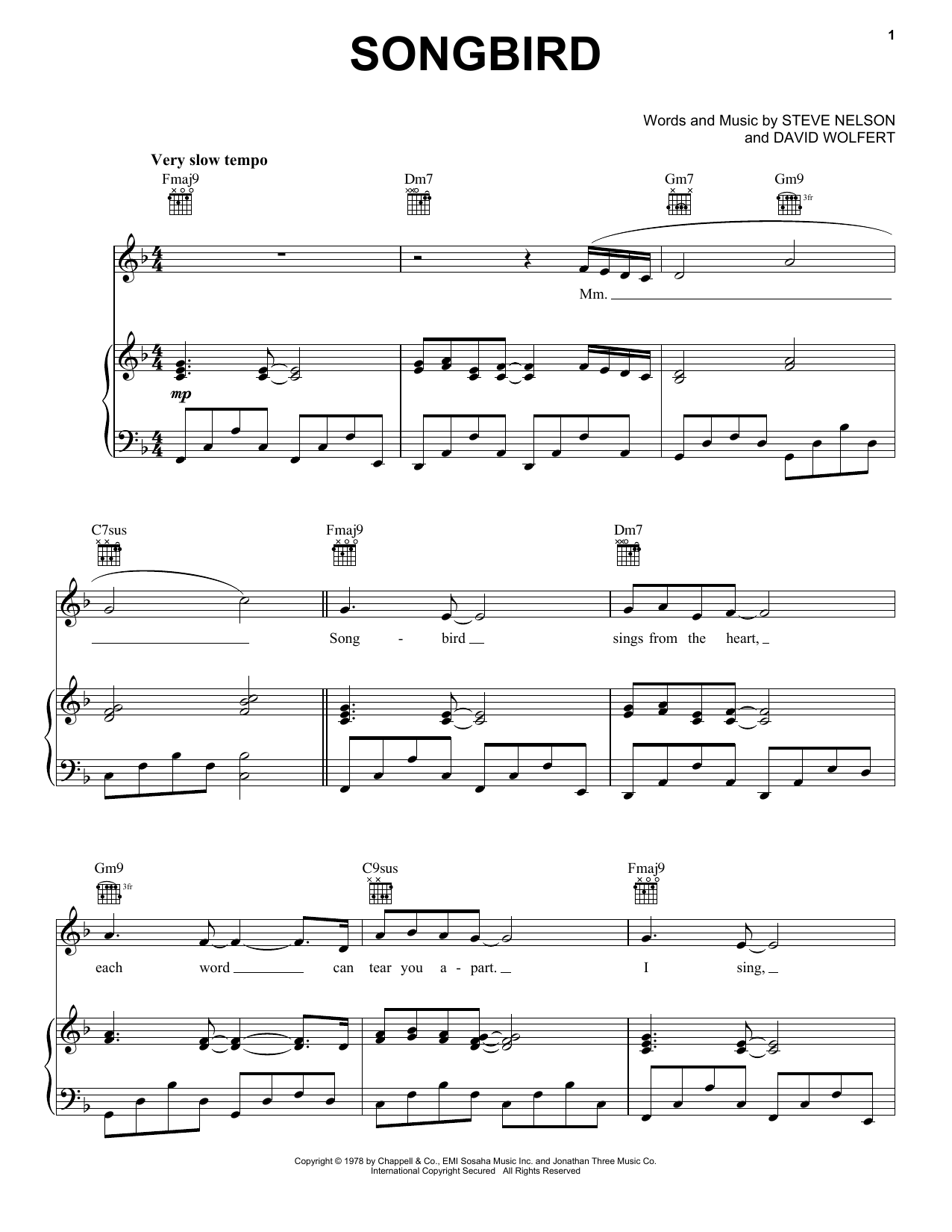 Barbra Streisand Songbird Sheet Music Notes & Chords for Piano, Vocal & Guitar (Right-Hand Melody) - Download or Print PDF