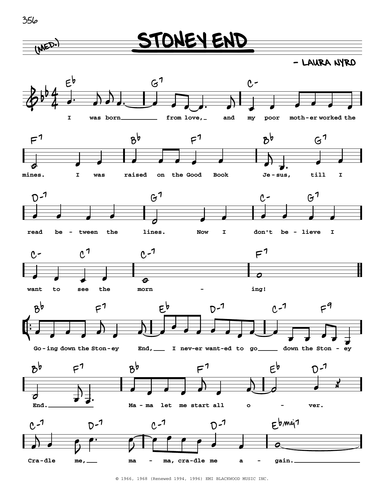 Barbra Streisand Stoney End (Low Voice) Sheet Music Notes & Chords for Real Book – Melody, Lyrics & Chords - Download or Print PDF