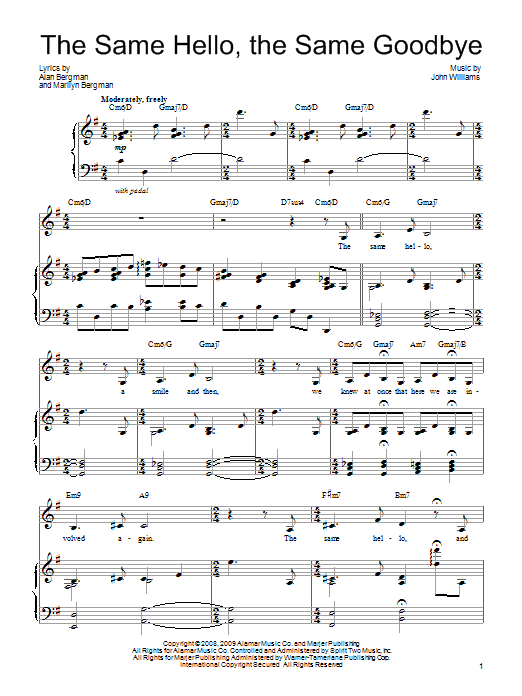 Barbra Streisand The Same Hello, The Same Goodbye Sheet Music Notes & Chords for Piano, Vocal & Guitar (Right-Hand Melody) - Download or Print PDF