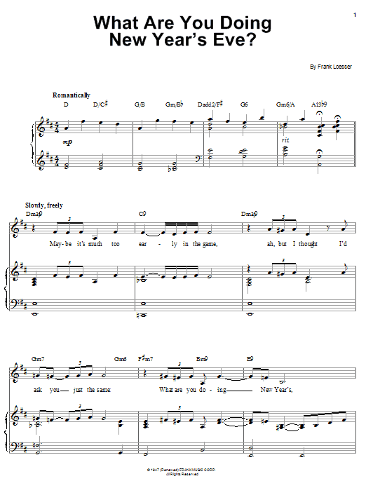 Barbra Streisand What Are You Doing New Year's Eve? Sheet Music Notes & Chords for Piano, Vocal & Guitar (Right-Hand Melody) - Download or Print PDF