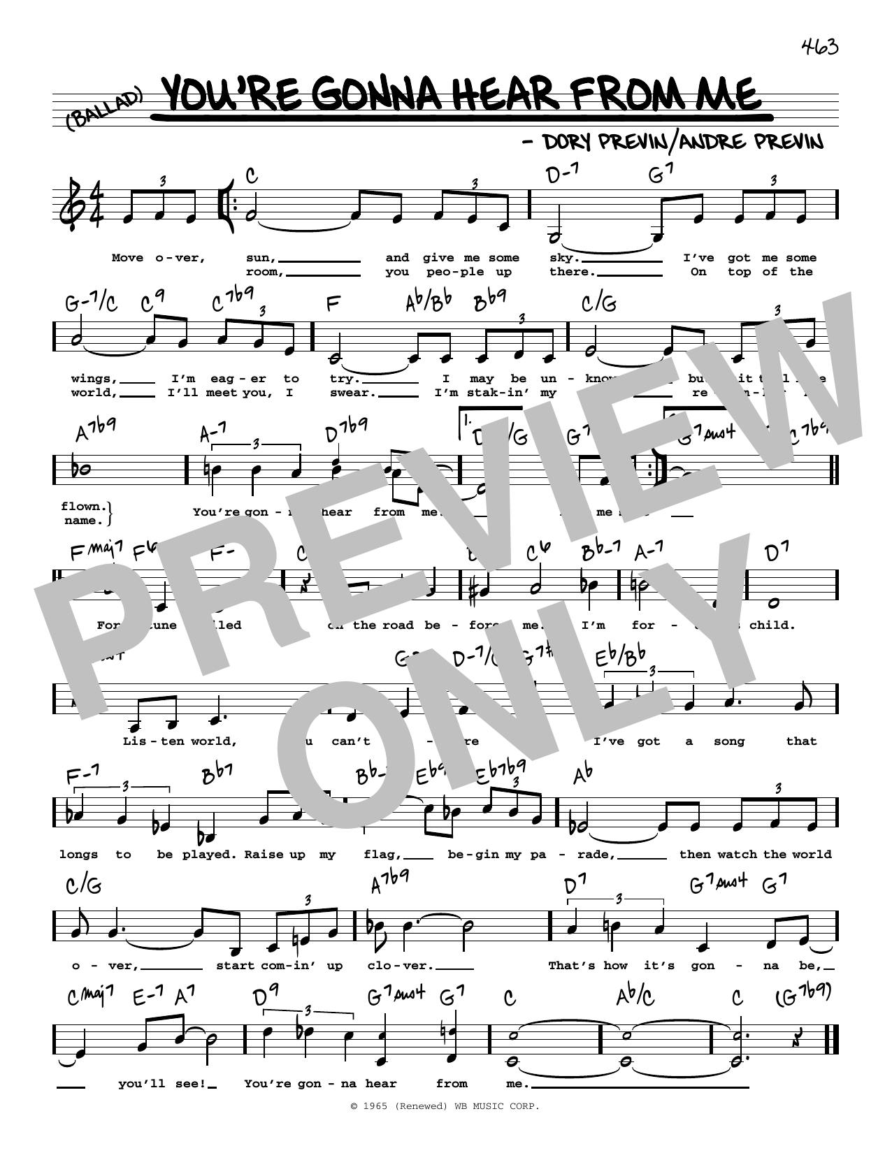Barbra Streisand You're Gonna Hear From Me (Low Voice) Sheet Music Notes & Chords for Real Book – Melody, Lyrics & Chords - Download or Print PDF