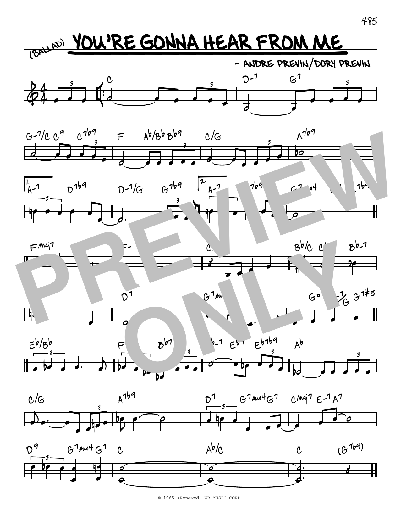 Barbra Streisand You're Gonna Hear From Me Sheet Music Notes & Chords for Real Book – Melody & Chords - Download or Print PDF