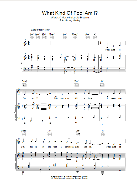 Preview Sammy Davis Jr. What Kind Of Fool Am I Pop sheet music, notes and chords for Piano, Vocal & Guitar (Right-Hand Melody), SKU: 37225 What Kind Of Fool Am I sheet music