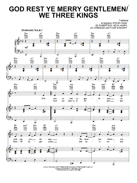Barenaked Ladies God Rest Ye Merry Gentlemen/We Three Kings Sheet Music Notes & Chords for Piano, Vocal & Guitar (Right-Hand Melody) - Download or Print PDF