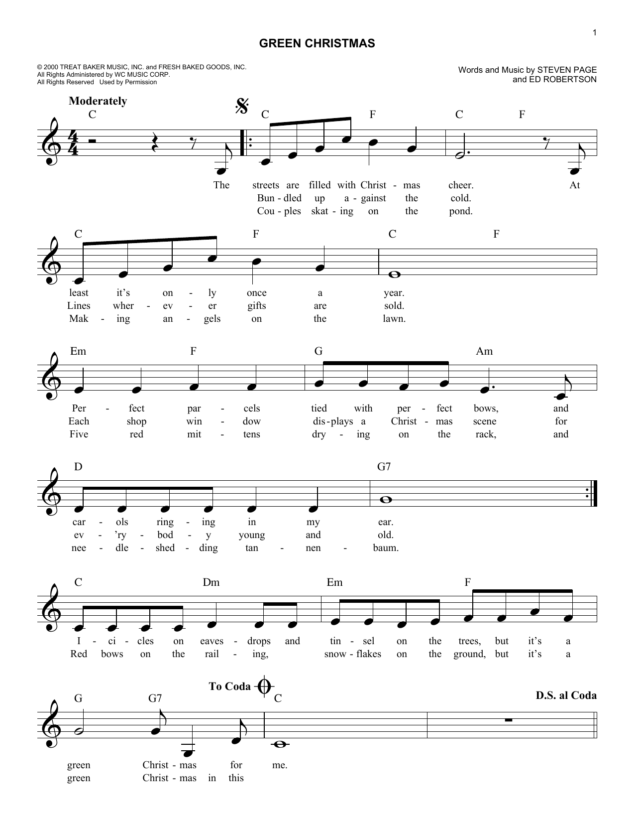 Barenaked Ladies Green Christmas Sheet Music Notes & Chords for Lead Sheet / Fake Book - Download or Print PDF
