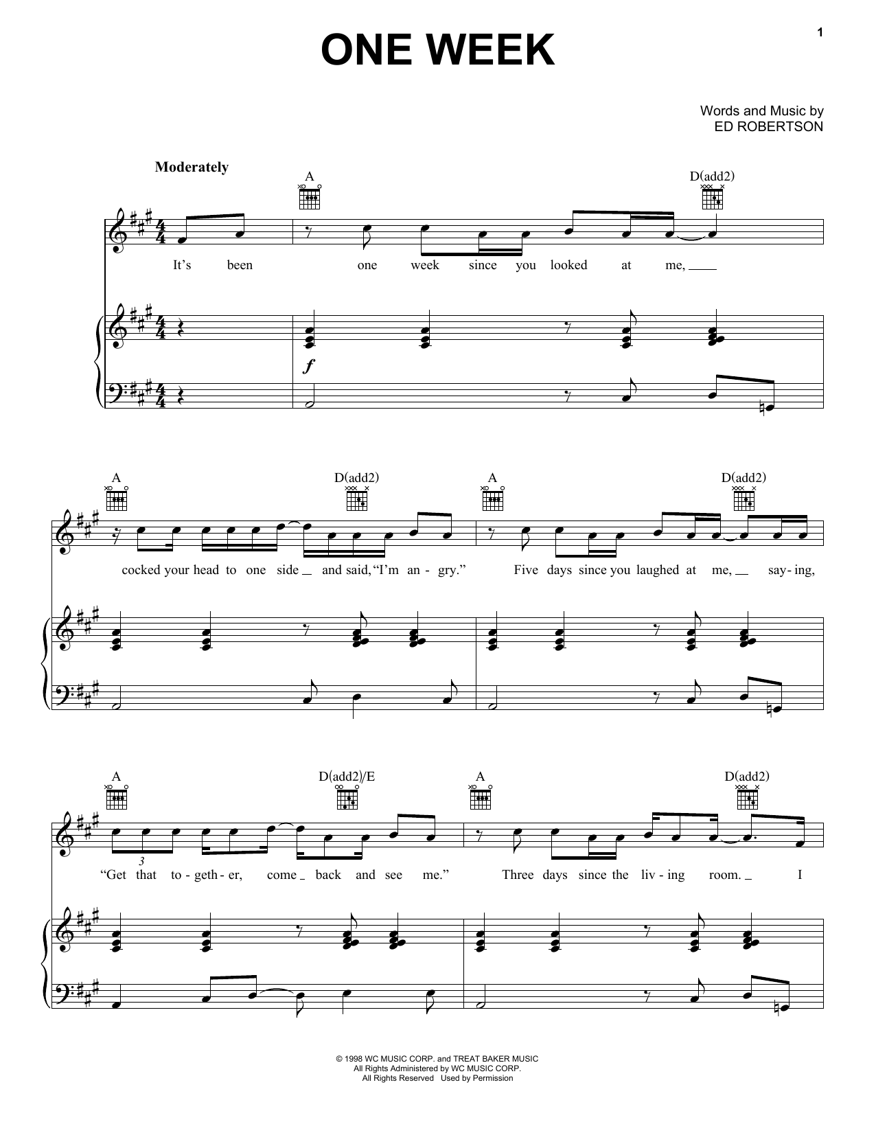 Barenaked Ladies One Week Sheet Music Notes & Chords for Guitar Tab - Download or Print PDF