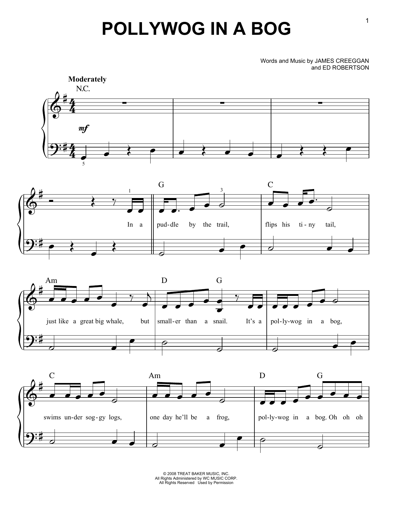 Barenaked Ladies Pollywog In A Bog Sheet Music Notes & Chords for Easy Piano - Download or Print PDF