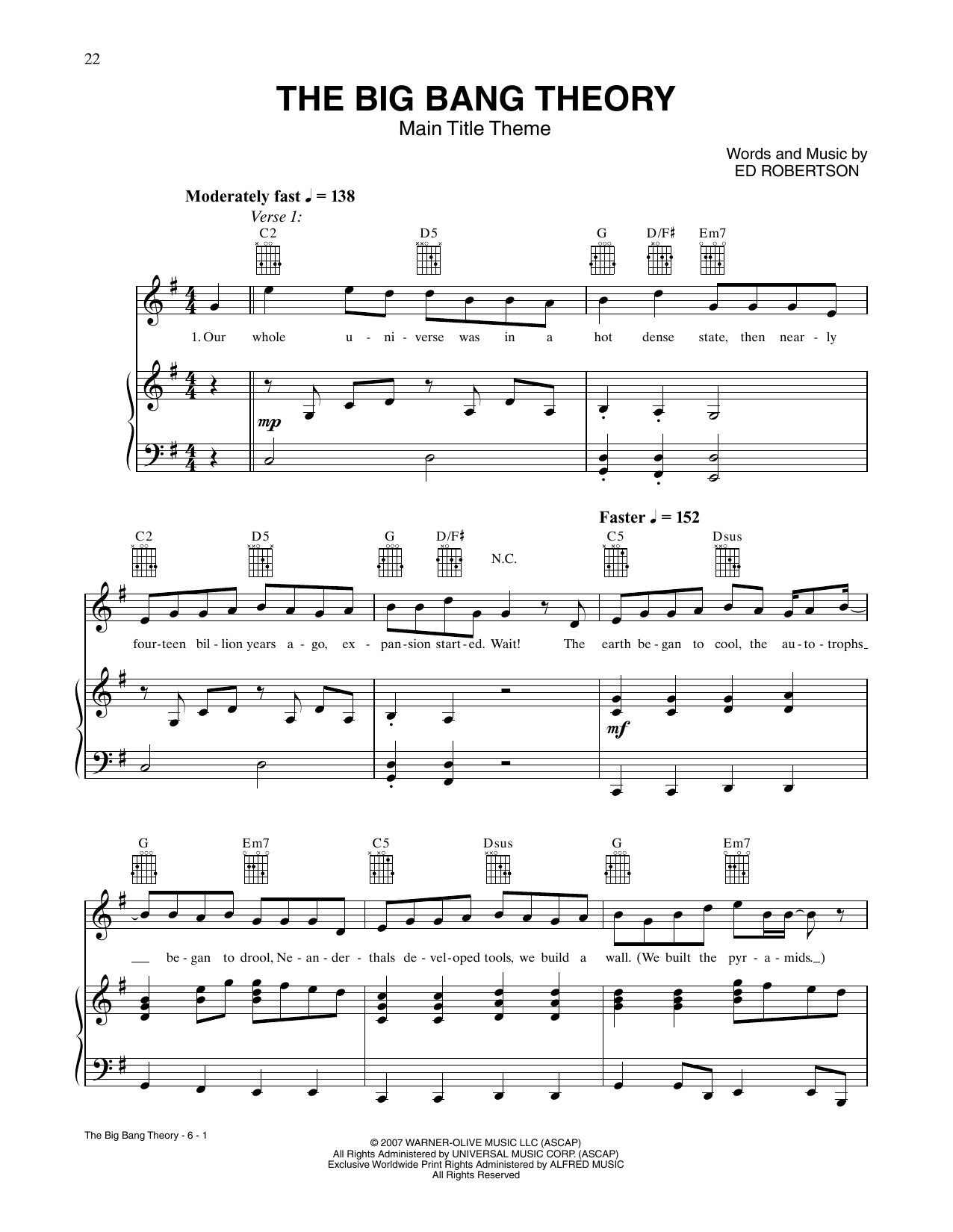 Barenaked Ladies The Big Bang Theory (Main Title Theme) (from The Big Bang Theory) Sheet Music Notes & Chords for Piano, Vocal & Guitar Chords (Right-Hand Melody) - Download or Print PDF