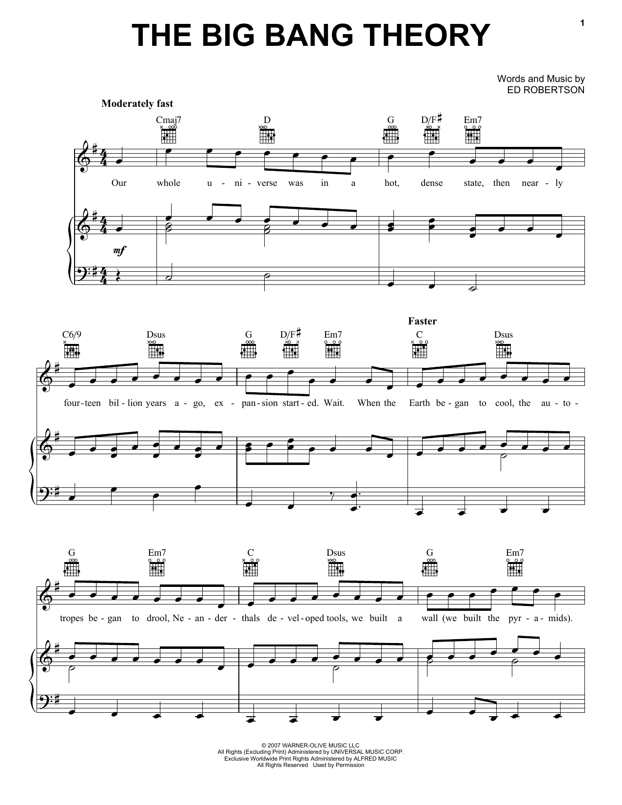 Barenaked Ladies The Big Bang Theory Sheet Music Notes & Chords for Piano, Vocal & Guitar Chords (Right-Hand Melody) - Download or Print PDF