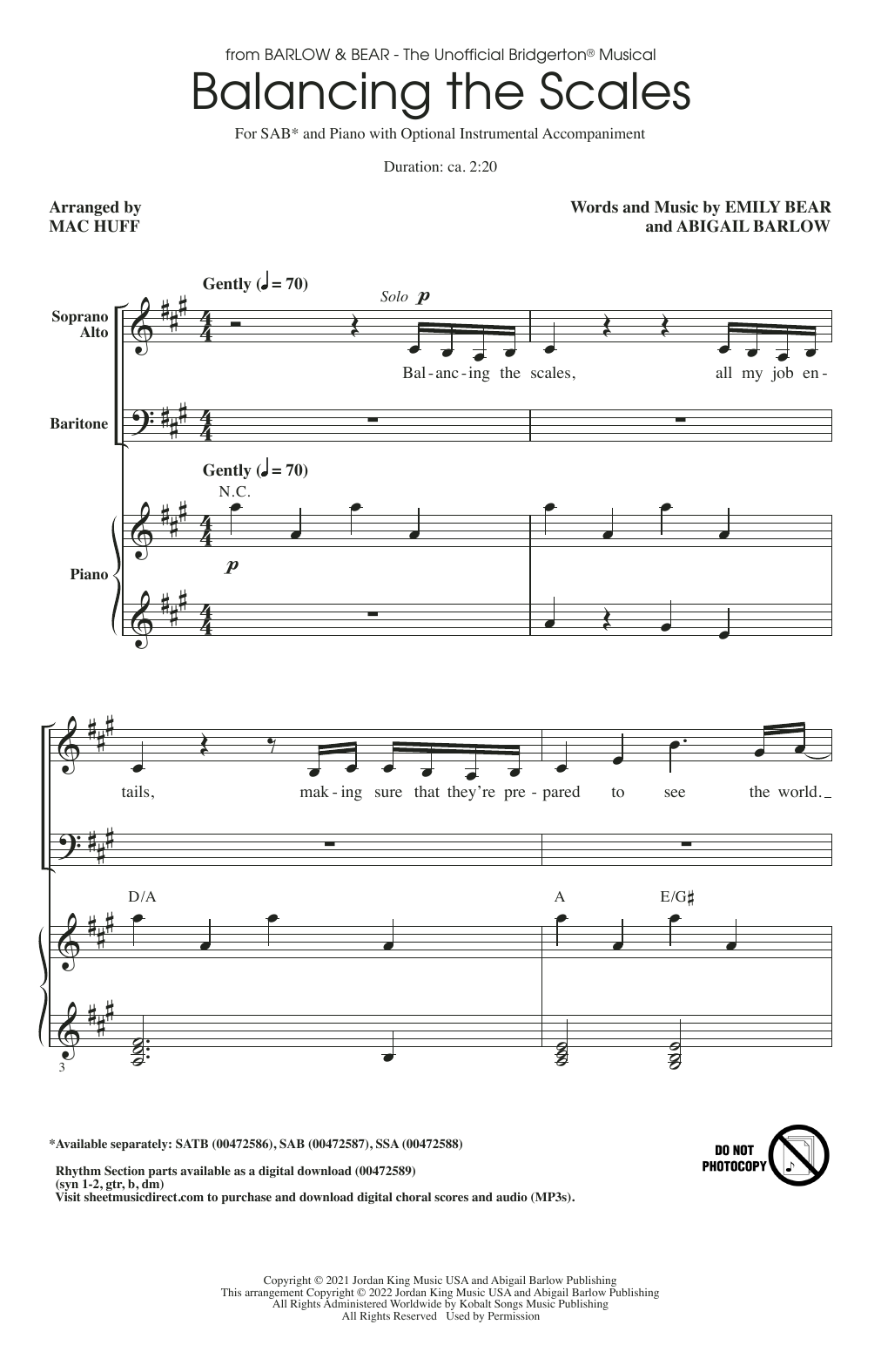 Barlow & Bear Balancing The Scales (from The Unofficial Bridgerton Musical) (arr. Mac Huff) Sheet Music Notes & Chords for SSA Choir - Download or Print PDF