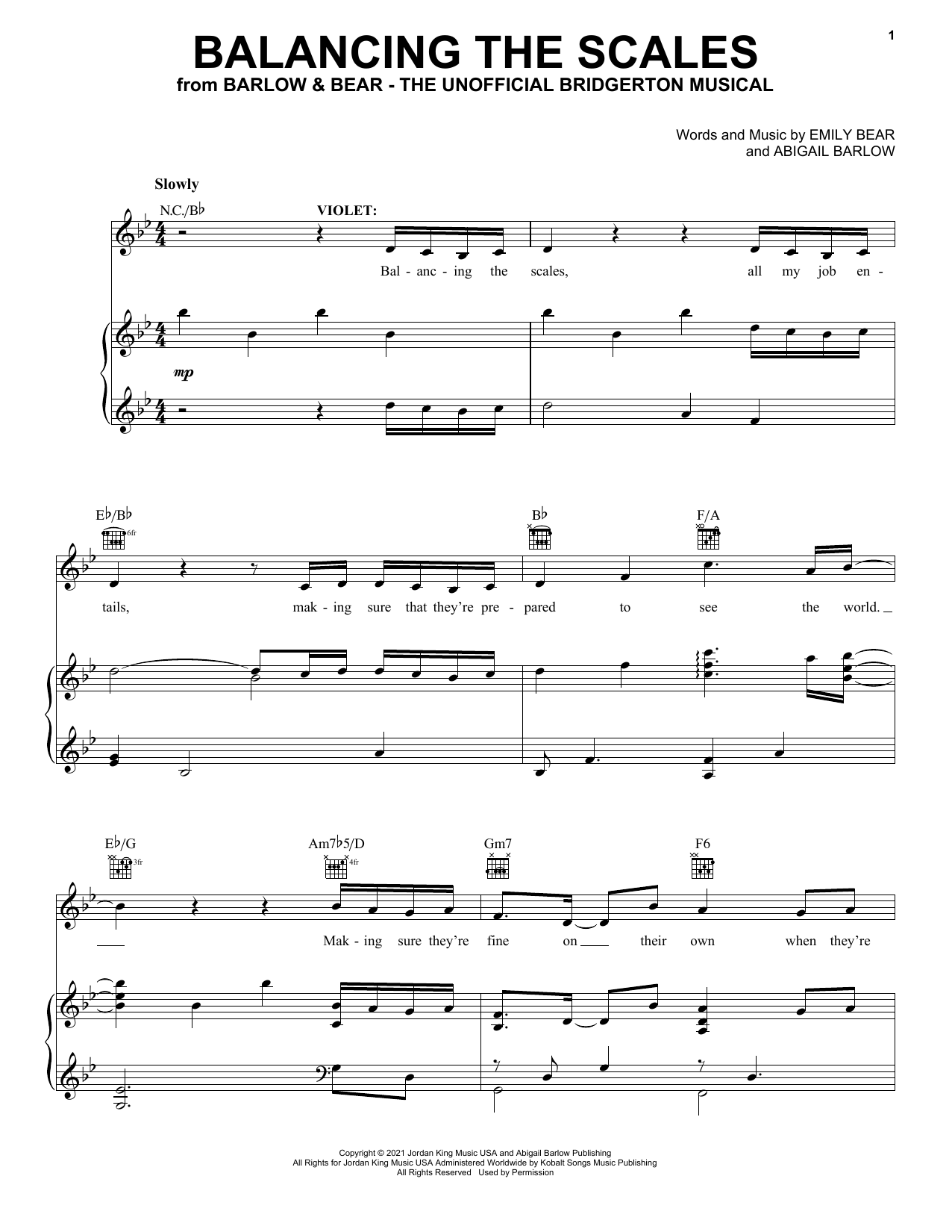 Barlow & Bear Balancing The Scales (from The Unofficial Bridgerton Musical) Sheet Music Notes & Chords for Easy Piano - Download or Print PDF