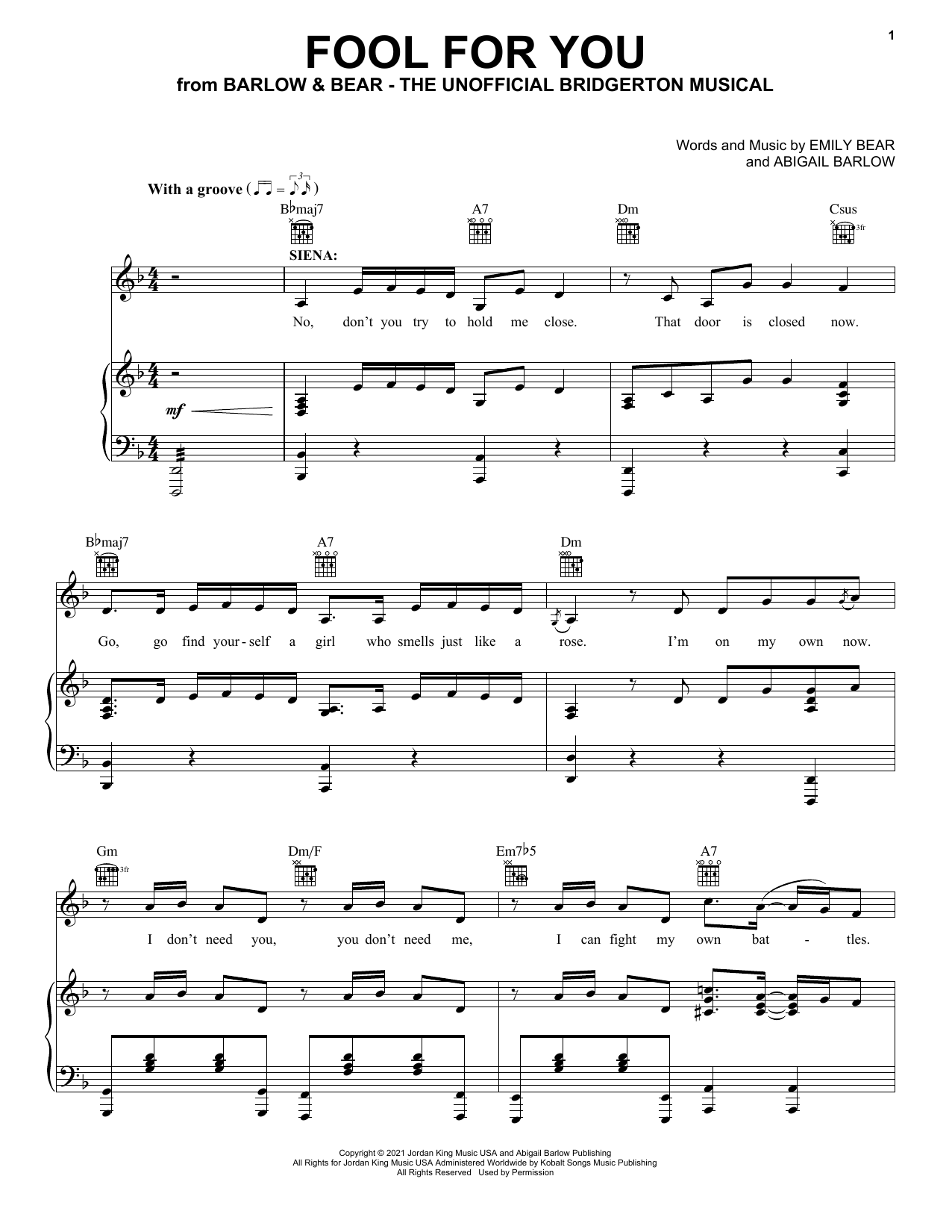 Barlow & Bear Fool For You (from The Unofficial Bridgerton Musical) Sheet Music Notes & Chords for Easy Piano - Download or Print PDF