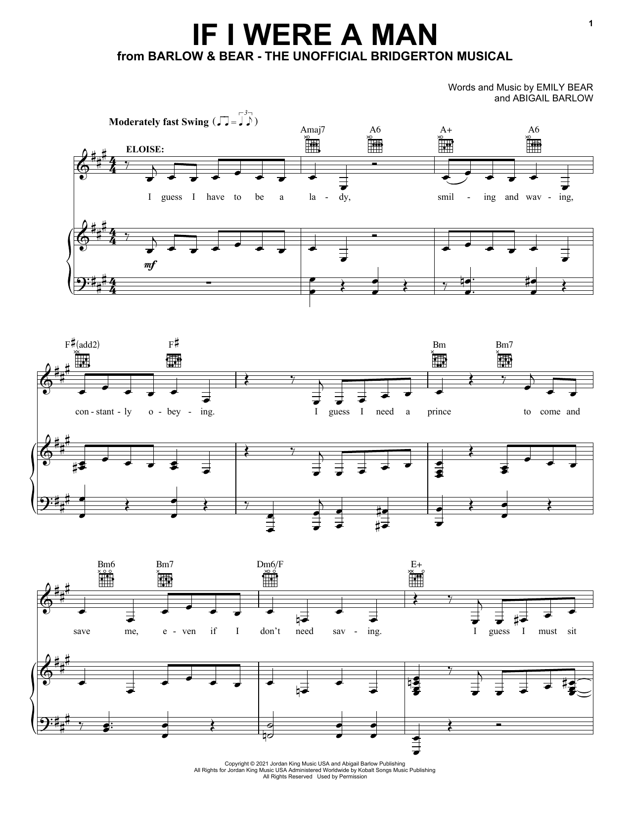 Barlow & Bear If I Were A Man (from The Unofficial Bridgerton Musical) Sheet Music Notes & Chords for Easy Piano - Download or Print PDF