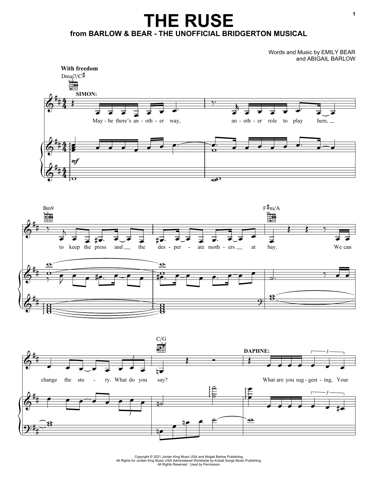 Barlow & Bear The Ruse (from The Unofficial Bridgerton Musical) Sheet Music Notes & Chords for Piano, Vocal & Guitar Chords (Right-Hand Melody) - Download or Print PDF