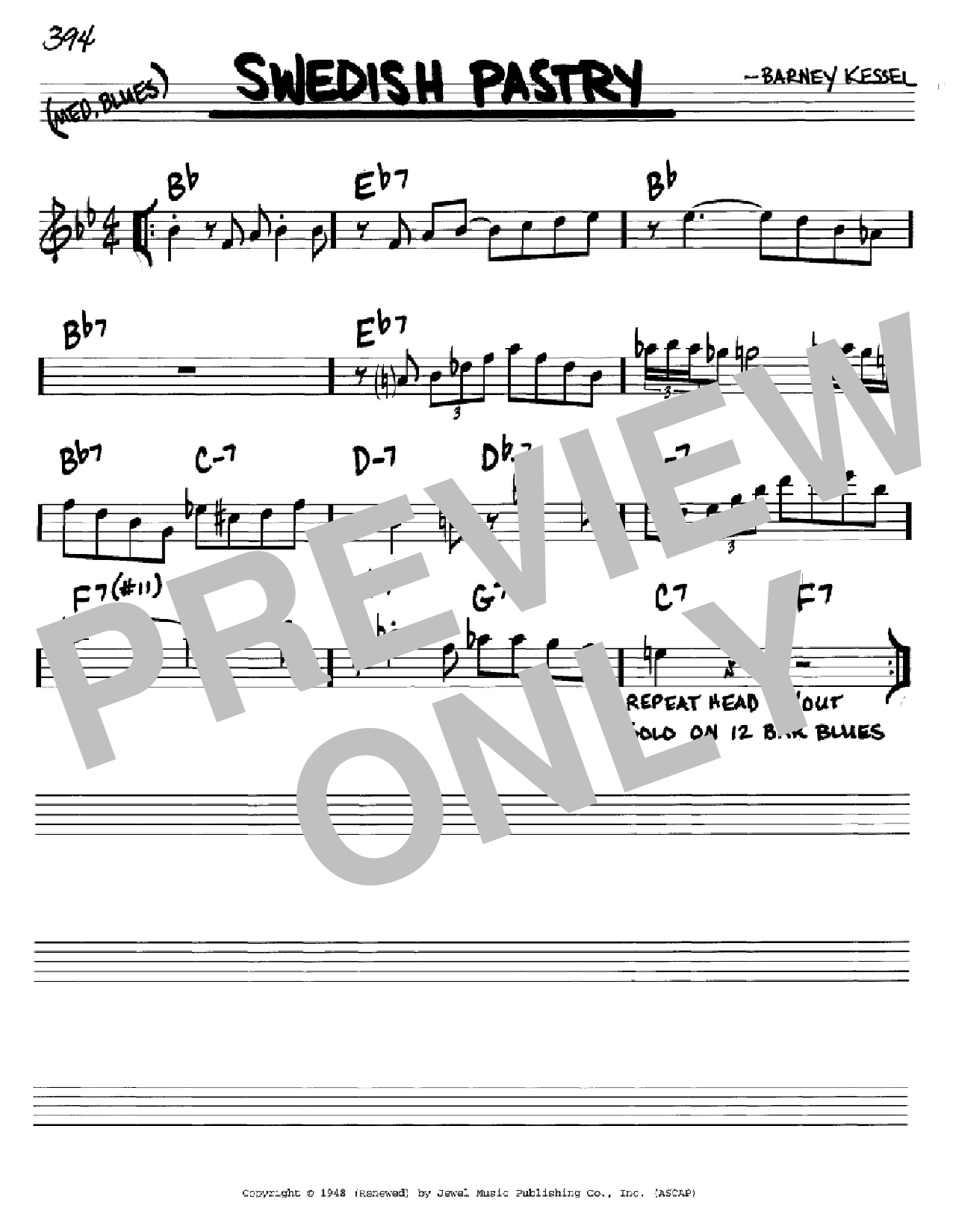 Barney Kessel Swedish Pastry Sheet Music Notes & Chords for Real Book - Melody & Chords - Eb Instruments - Download or Print PDF