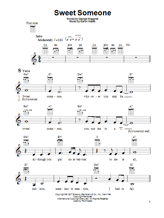 Baron Keyes Sweet Someone Sheet Music Notes & Chords for Ukulele - Download or Print PDF